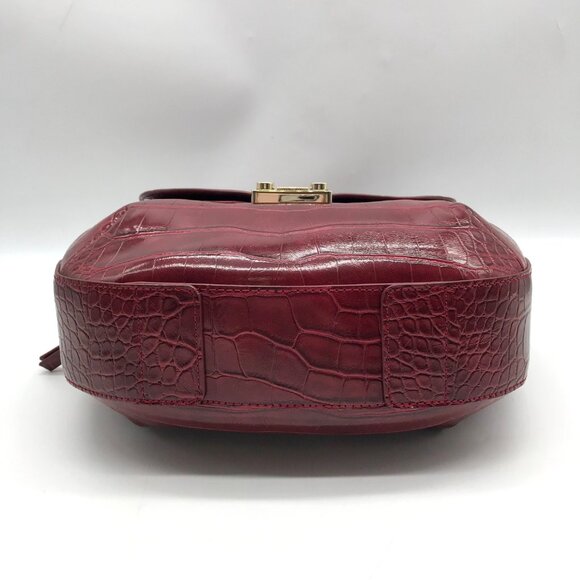 Emporio Armani Burgundy Croc Embossed Leather Crossbody Bag - Picture 5 of 10